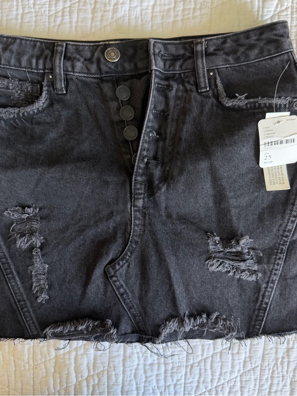 We The Free Washed Black Distressed High-Rise Denim Mini Skirt
